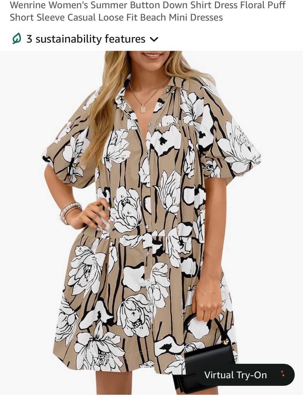 Floral Button-Down Midi Dress in Beige and White